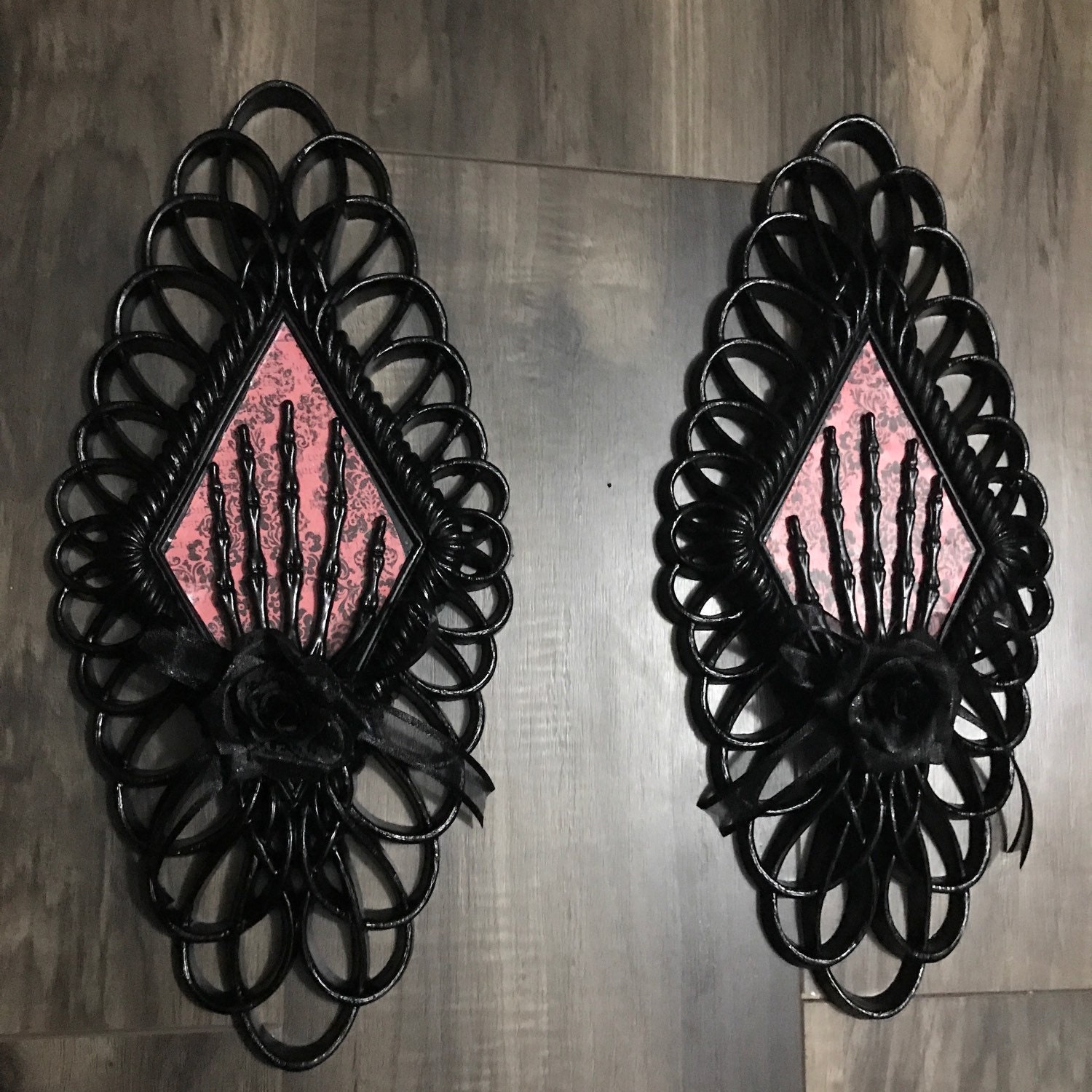 best selling item upcycled Homco decor PAIR Goth wall sconce with Black butterflies set of 2 ~ gothic wall accents ~ gothic decor