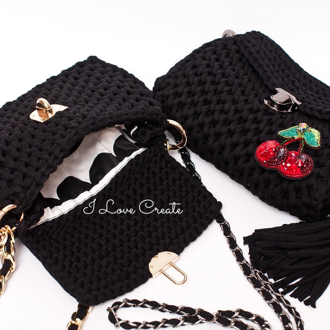 Crossbody bag PDF pattern Knit handbag Tshirt yarn Clutch | Etsy