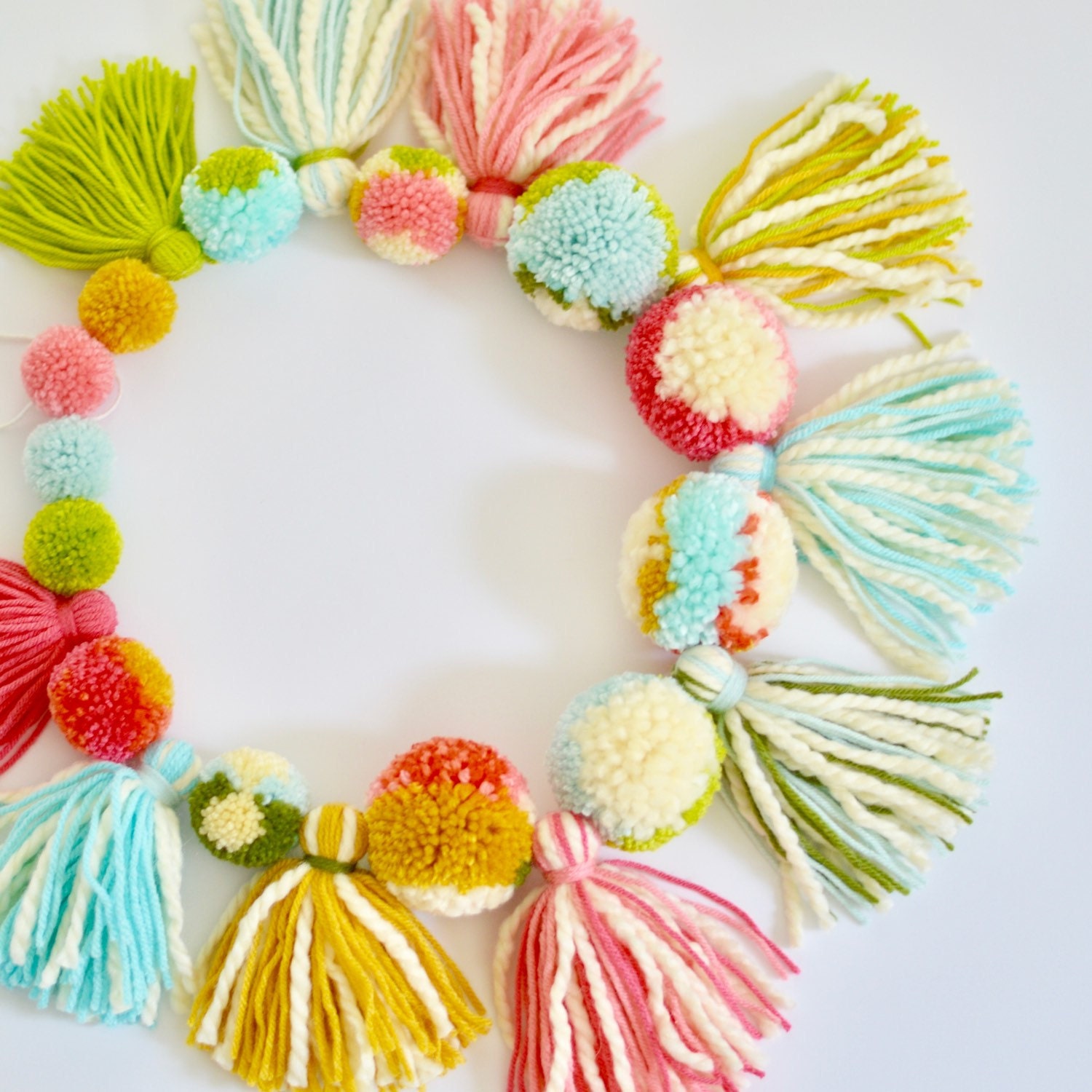 Pompom Yarn Tassel Garland / Nursery Decor / Baby Shower Etsy
