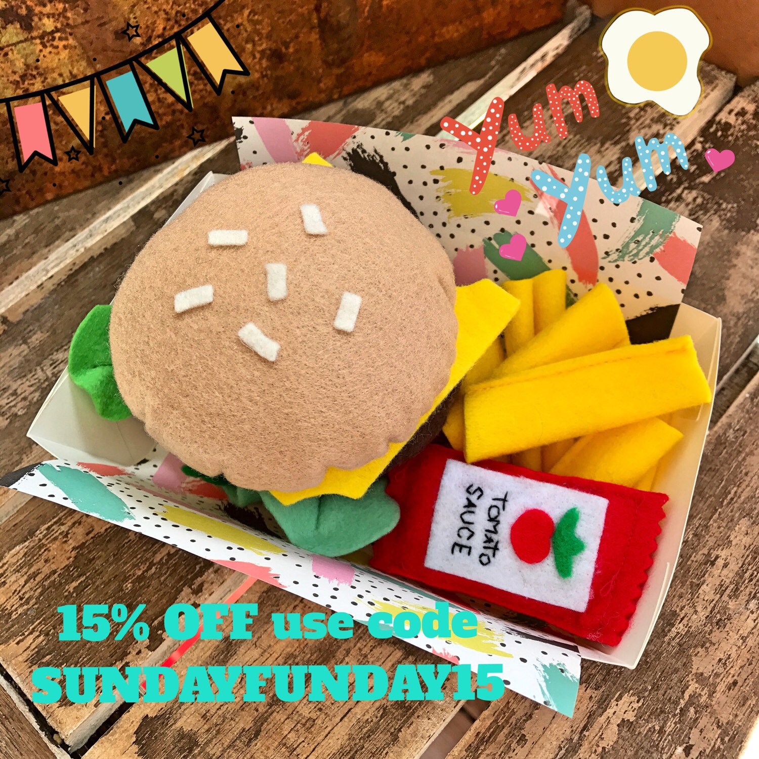 fish and chips felt play food montessori toys