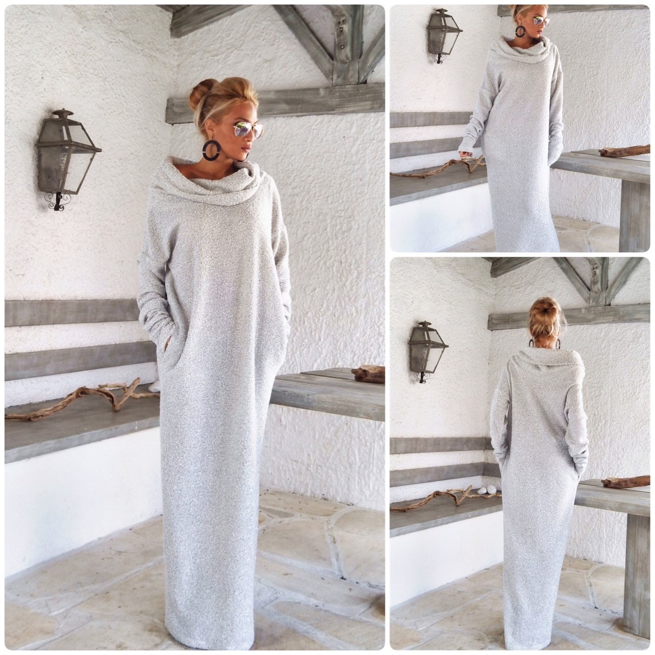 Winter Wool Boucle Turtleneck Maxi Dress / Winter Warm Long | Etsy