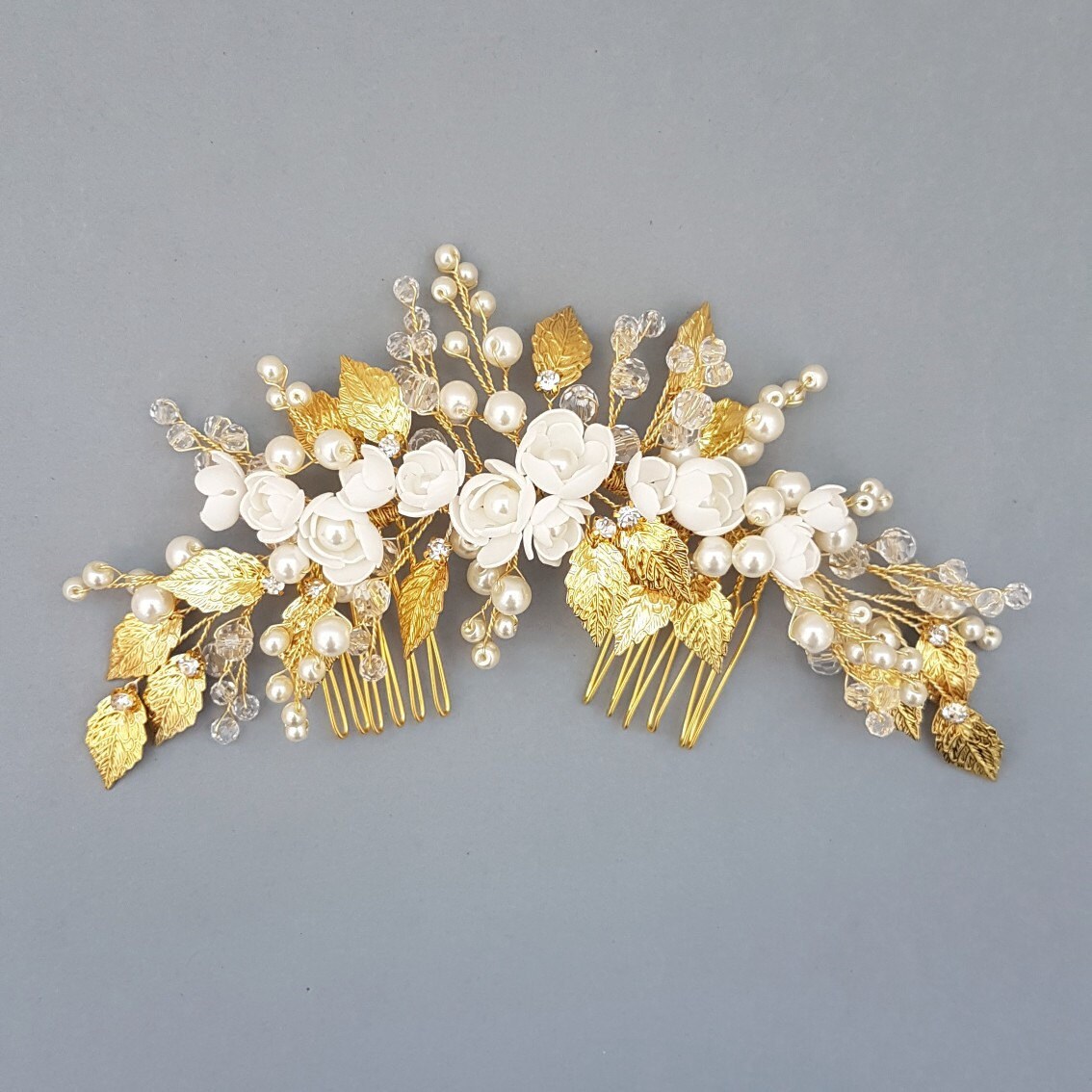 Ivory Gold Bridal hair piece Gold Bridal headpiece Gold
