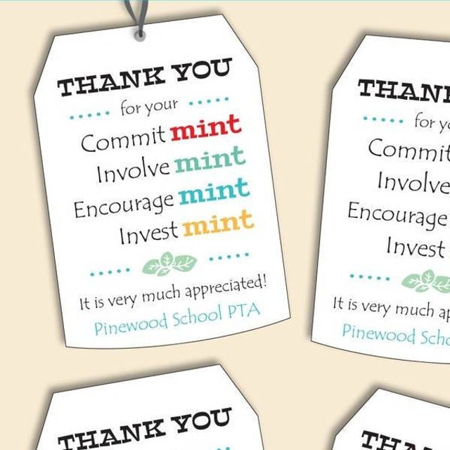 Mint Teacher Appreciation Thank You Tags Printable Mint Teacher Gift ...