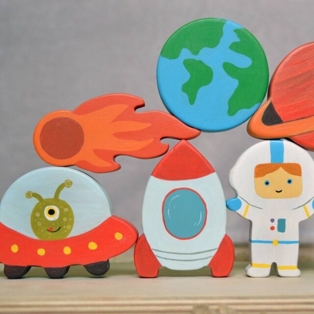 Wooden Astronaut toy Spaceman and rocket play set Space themed Etsy