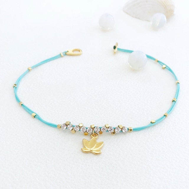 Lotus Anklet White Crystal Beads Anklet Cord Wedding Beach Etsy