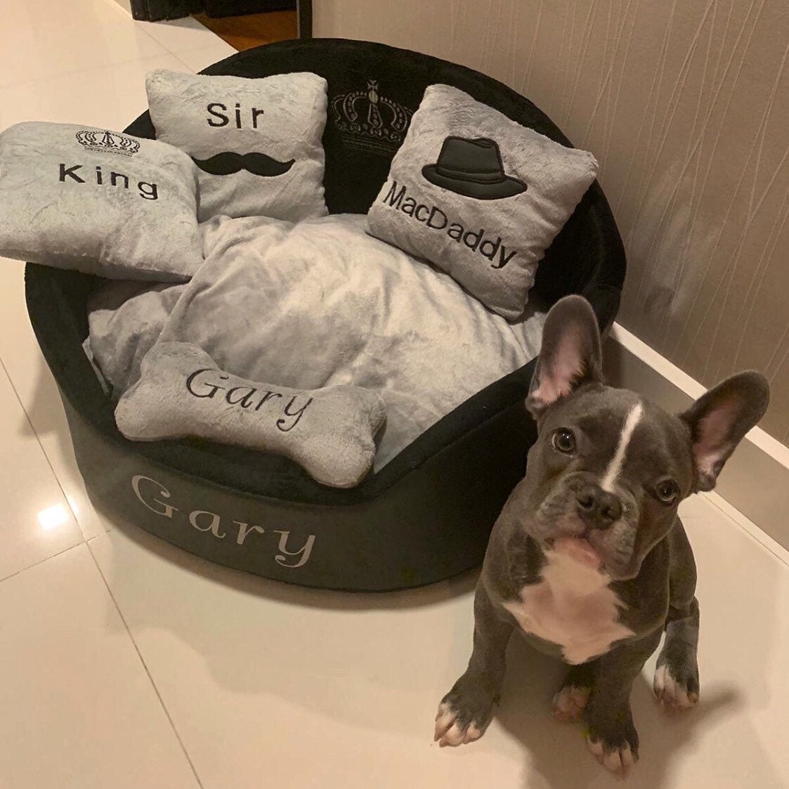 Black and gray personalized dog bed Faux leather pet bed Etsy