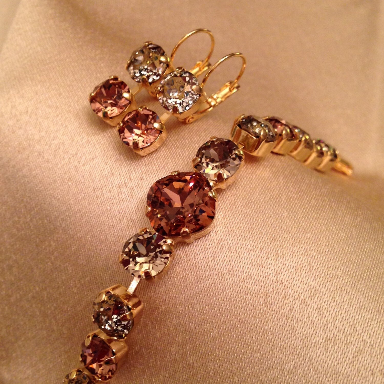 Blush Rose Set Bracelet and Earrings Swarovski® 12mmCushionCut Etsy