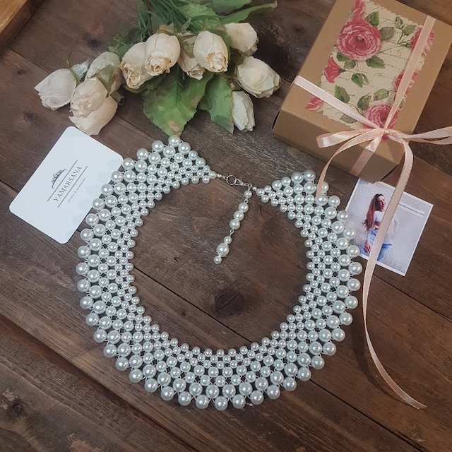 White Pearl Collar Necklace Ginsburg Collar Detachable Beaded Etsy