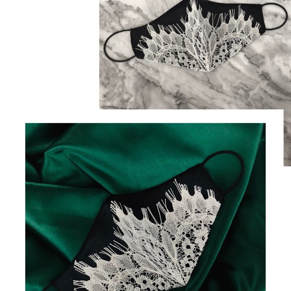 Cotton Silk Face Mask Satin Black White Lace Ivory Bridal ...