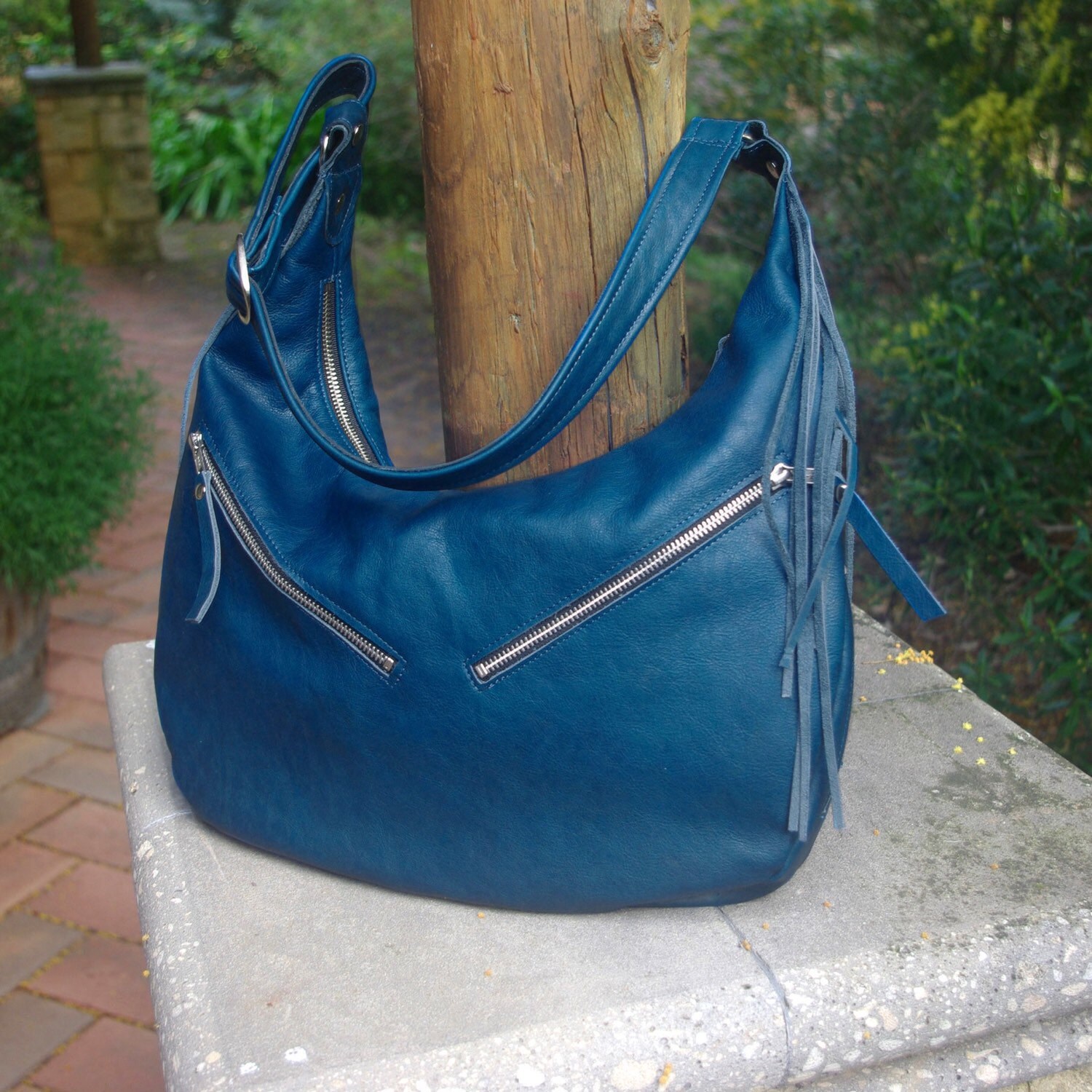 Teal leather Hobo 2 sizes premium Teal leather bag blue Etsy