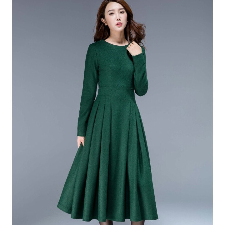 green midi pleated dress