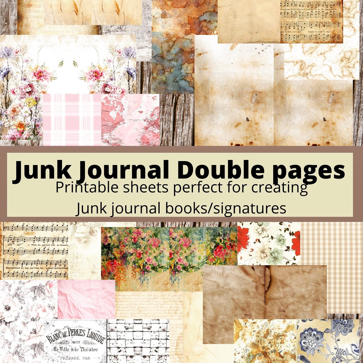 Victorian Digital Paper Junk Journal Flower Fairy Pages Printable Gluebook Scrapbooks, Printable Digital Kit for Journals