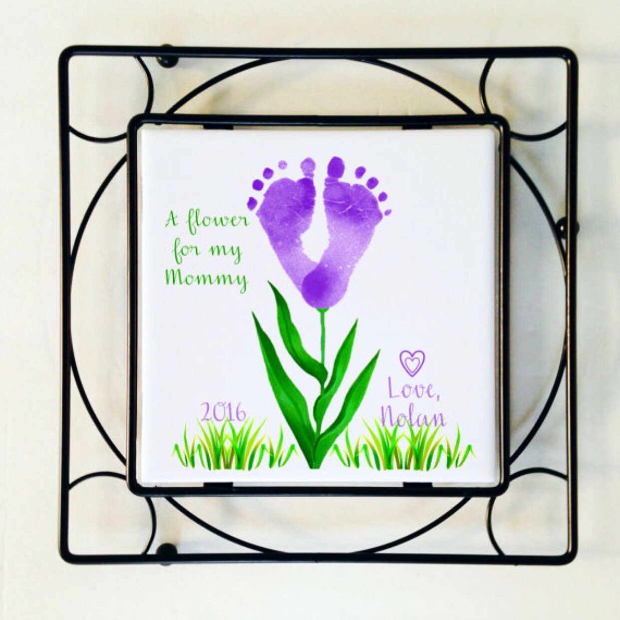 Baby Hand and Footprint Flower Art Plaque w Black Wrought Iron Etsy