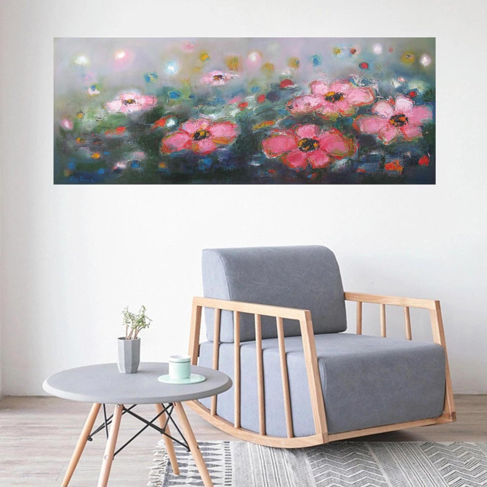 Long narrow horizontal wall art prints floral abstract summer | Etsy