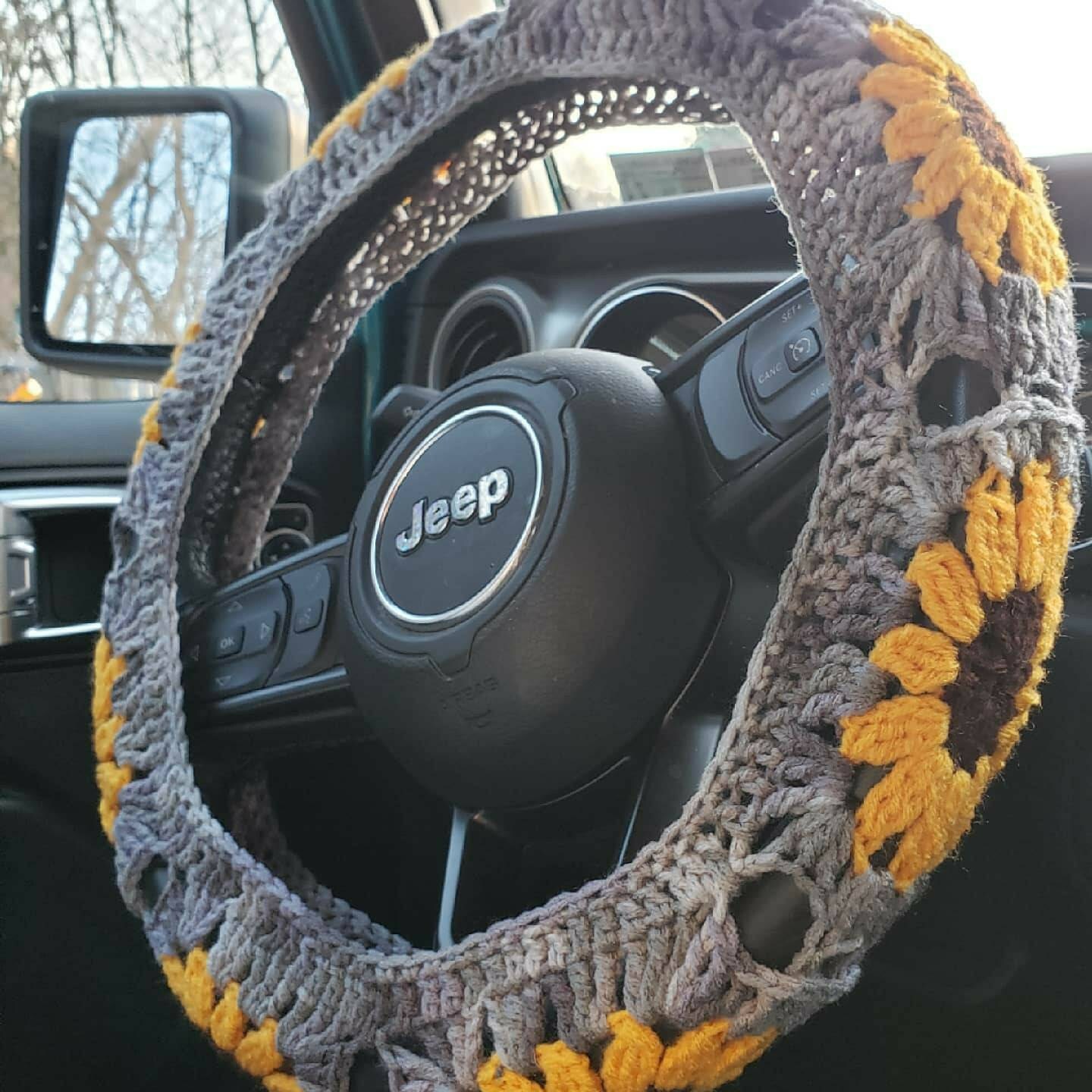  YDM Handmade Sunflower Crochet Steering Wheel Cover for Women  Girl +2 Belt Cover : Automotive