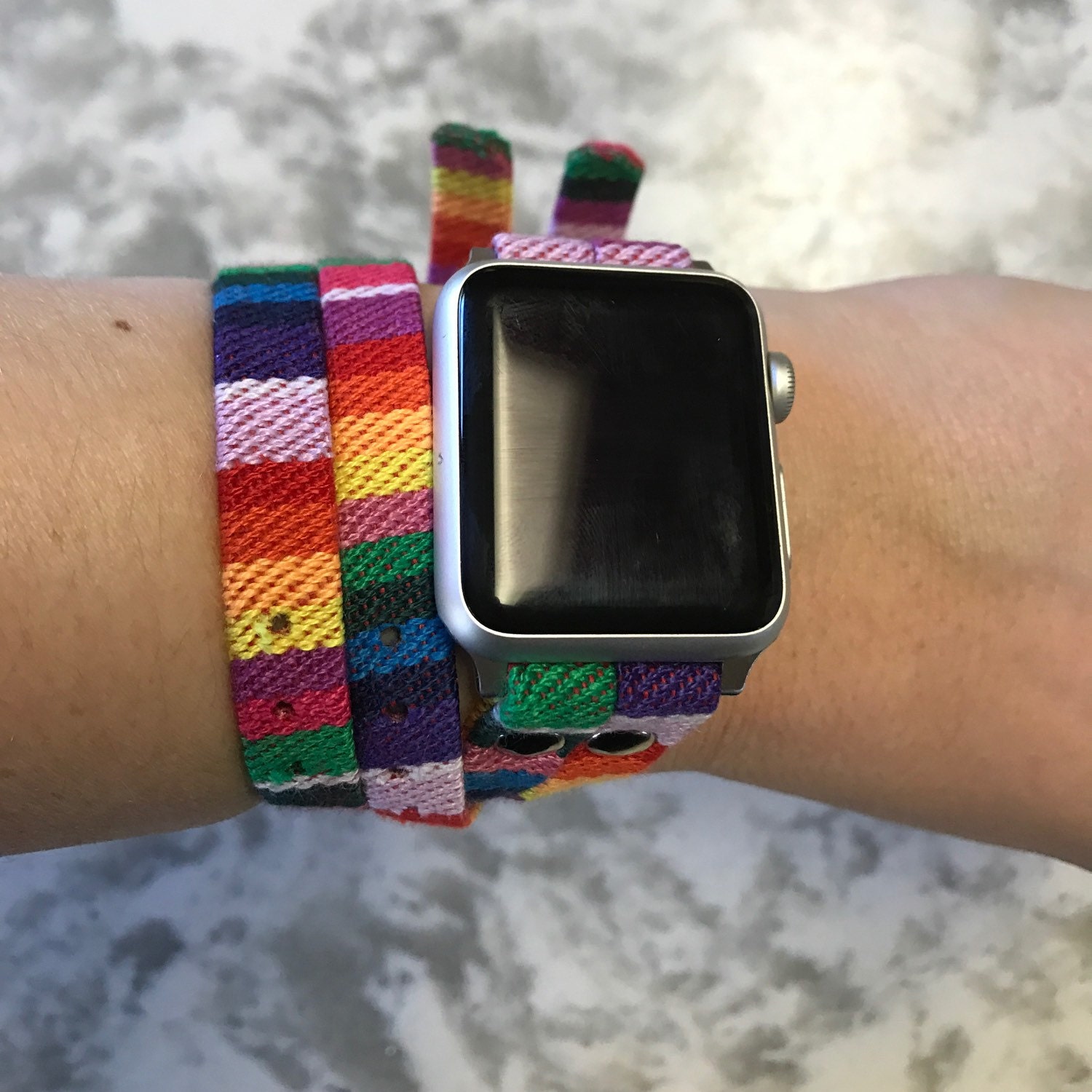 Woven cotton purple multi color double tour Apple Watch band