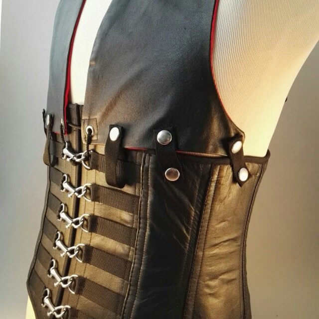 Mens alt leather corset with waistcoat panels | Etsy