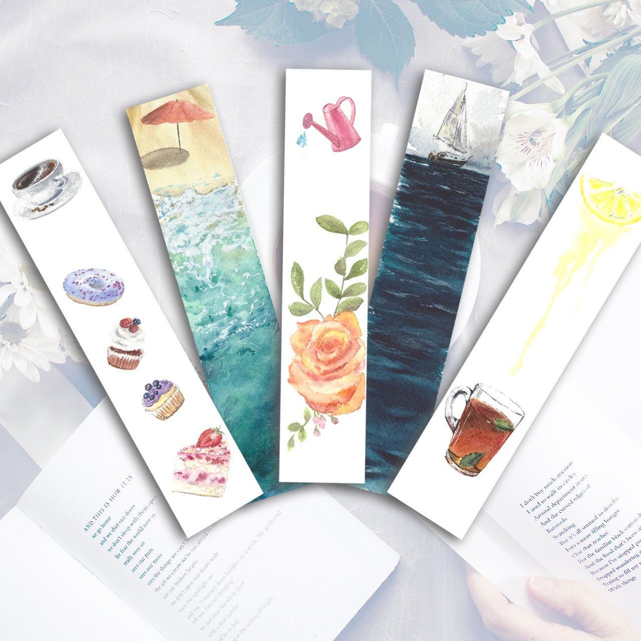 unique printable watercolor bookmarks set of 5 book lover