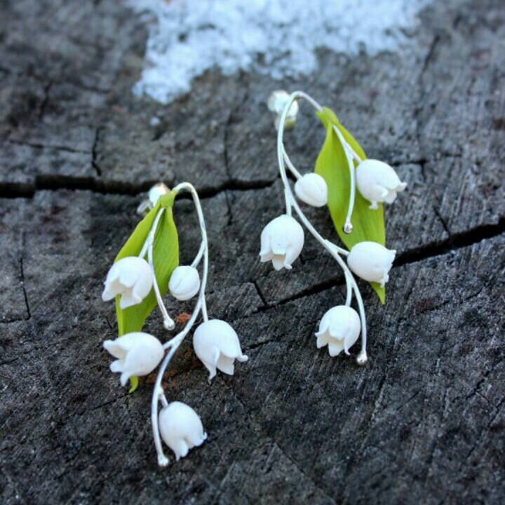 Lily of the valley earrings polymer clay handmade pendant