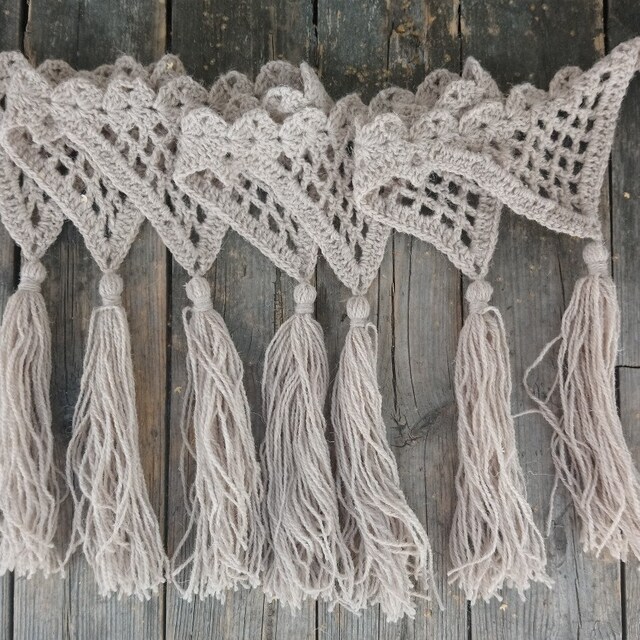 Crochet Tassels Garland Pillow Scarf Shawl Wrap by SauletiNamai