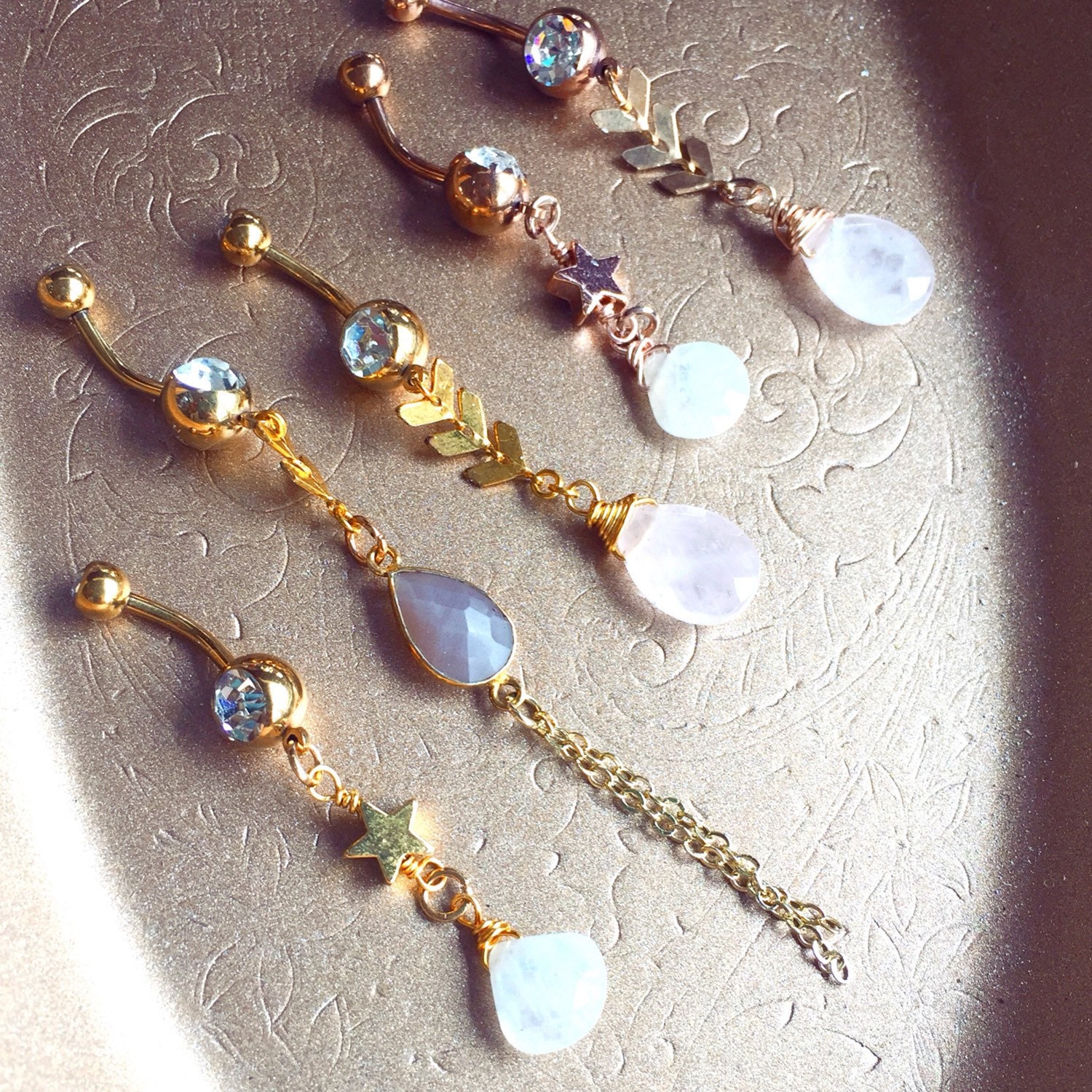 Rose Quartz Gold Belly Button Ring