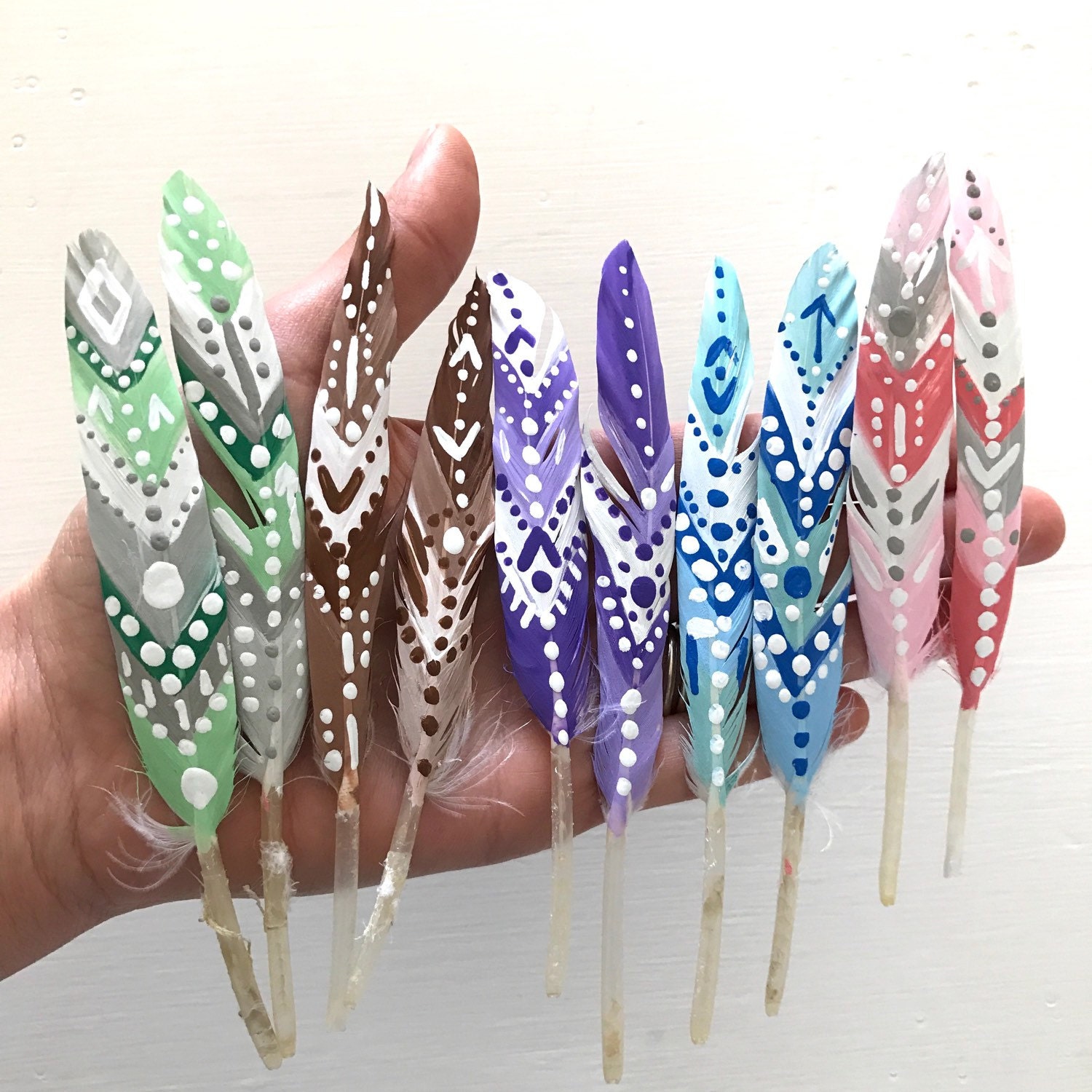 Hand painted feathers bohemian feathers Boho Party Decor