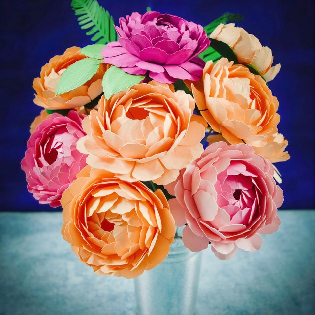 Paper Peony Flowers Paper Peony Printable Template Paper Etsy