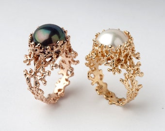 CORAL Gold Pearl Rings