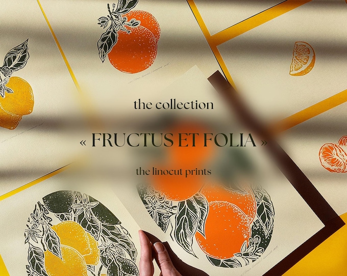Vintage Fruits Linocut