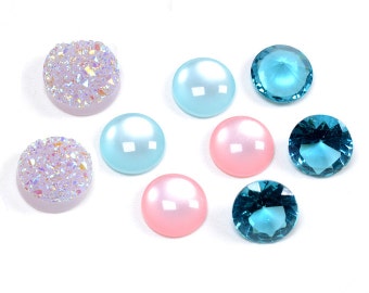 6 Cabochons aus Cateyeglas in blau 14 mm