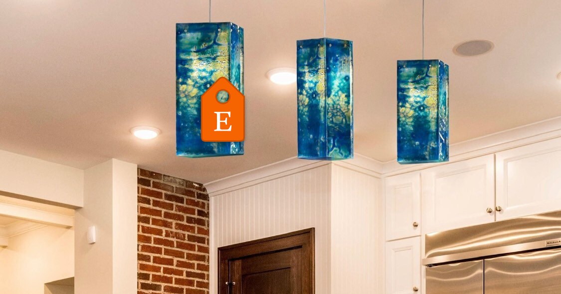 Large Pendant Light for Over an Island Lighting. Stained Glass, Hanging Pendant Light for ...