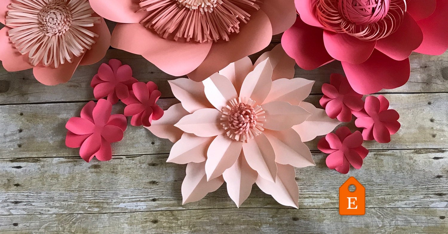 PAPER FLOWERS SET. 1 giant 3 medium 2 small flowers. Perfect Etsy