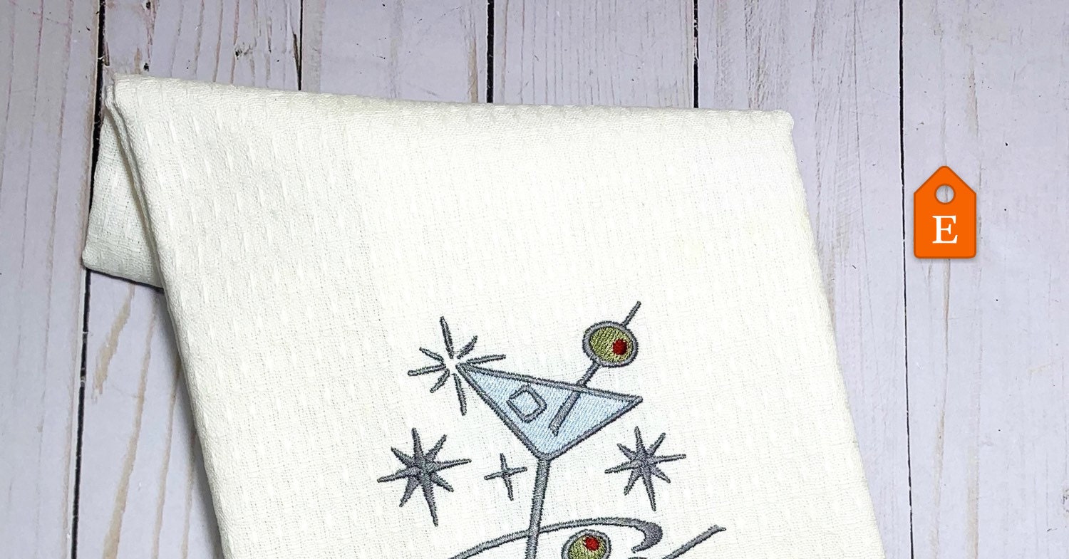 Personalized Retro Martini Kitchen Dish Cloth Towel, Monogrammed Custom