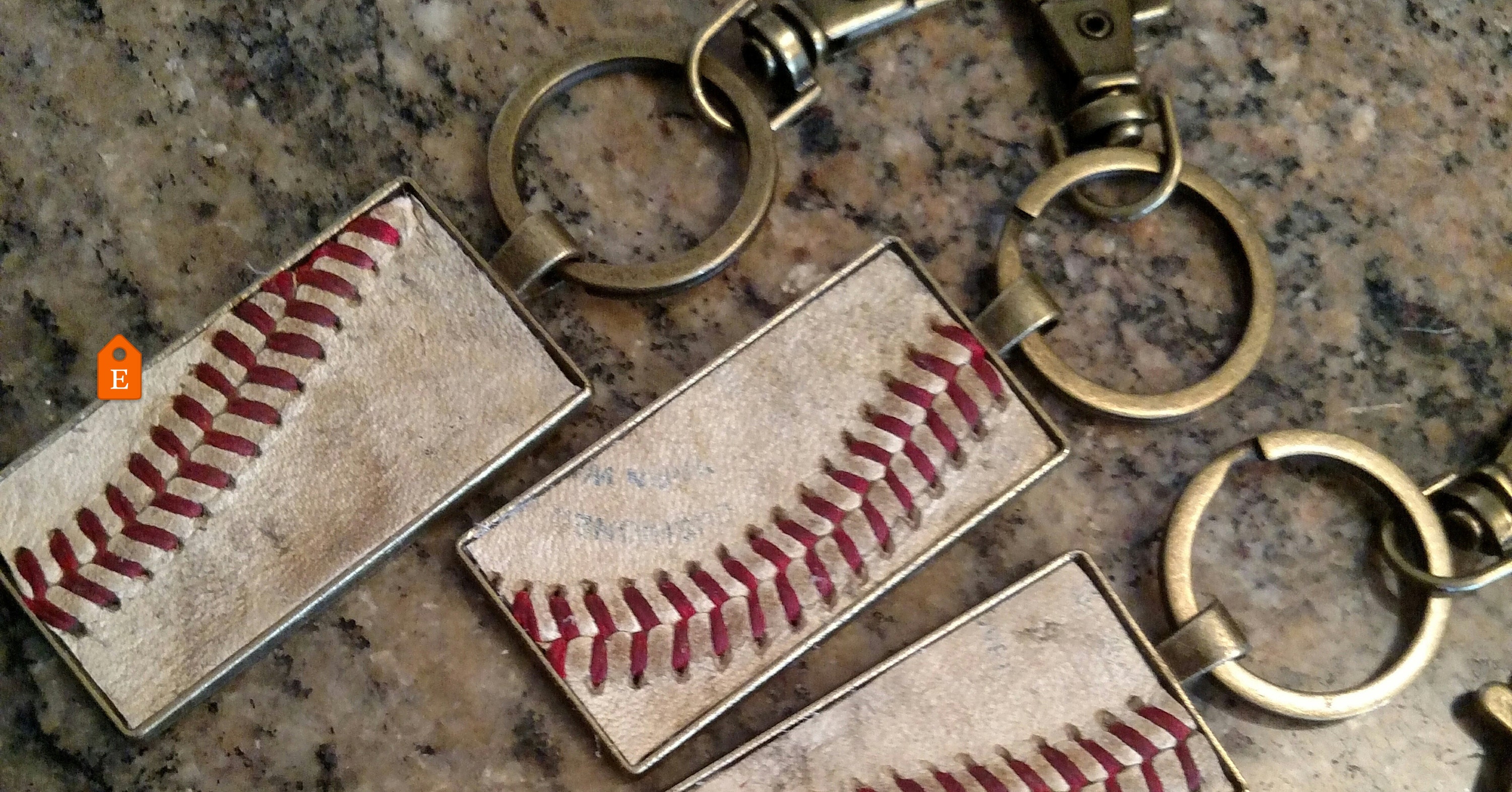 Baseball keychain real baseball leather inlay on an antique Etsy