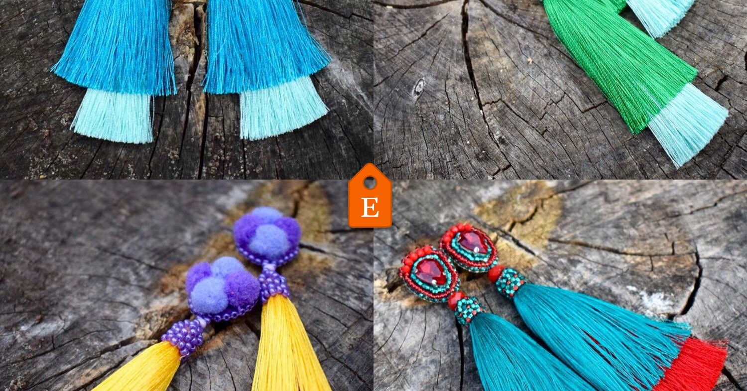 Ombre blue tassel earrings Big fall macrame earrings Christmas Etsy