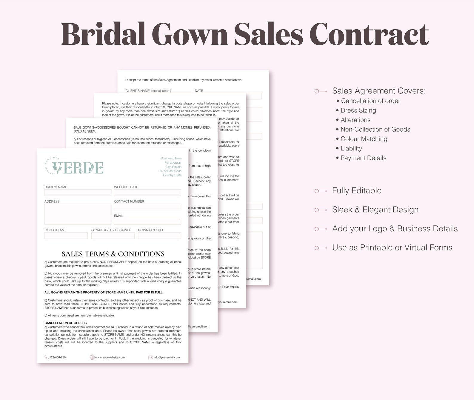 Wedding Dress Sale Contract. Wedding Dress Purchase Contract.