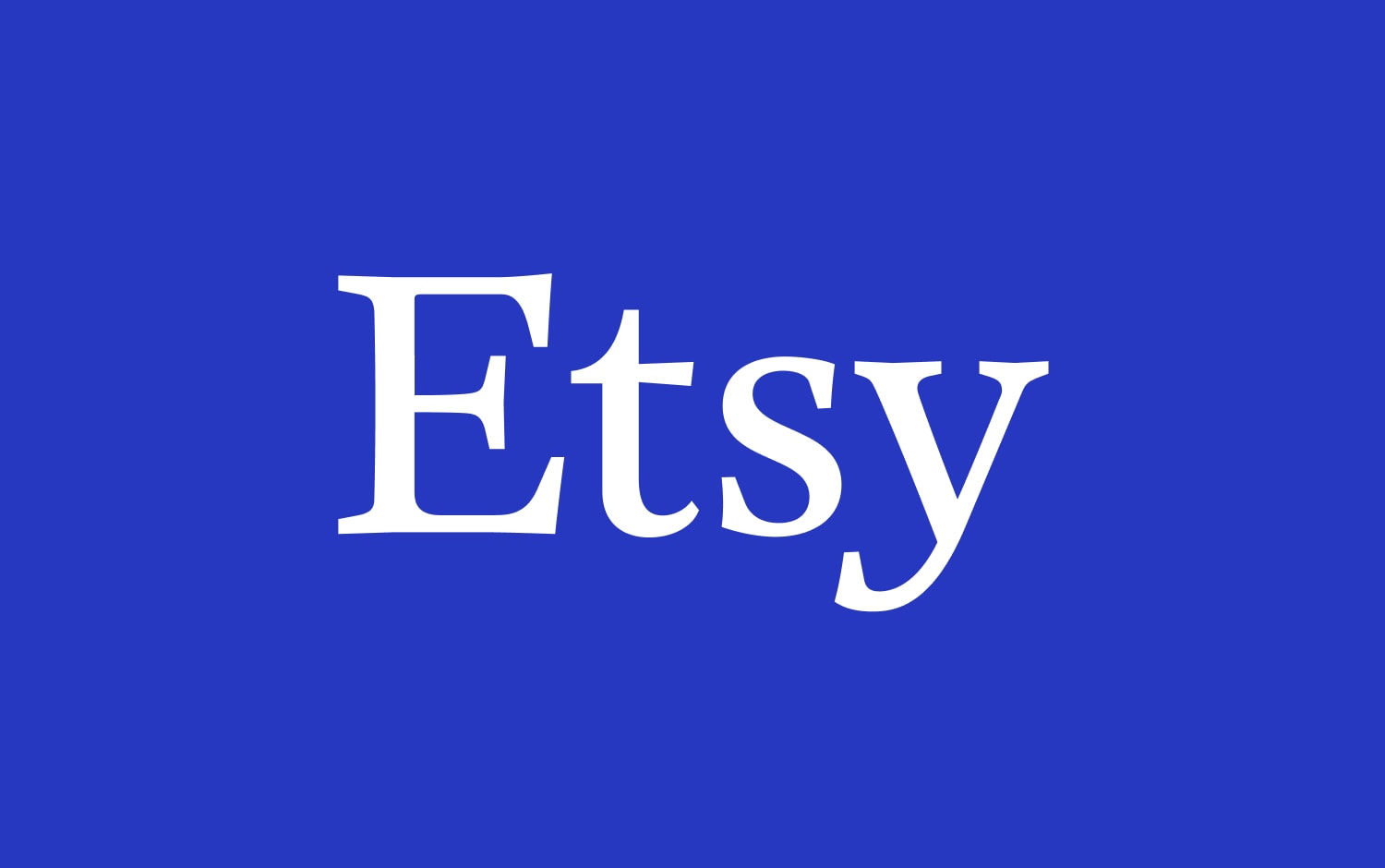 Etsy-logo met witte letters op een blauwe achtergrond