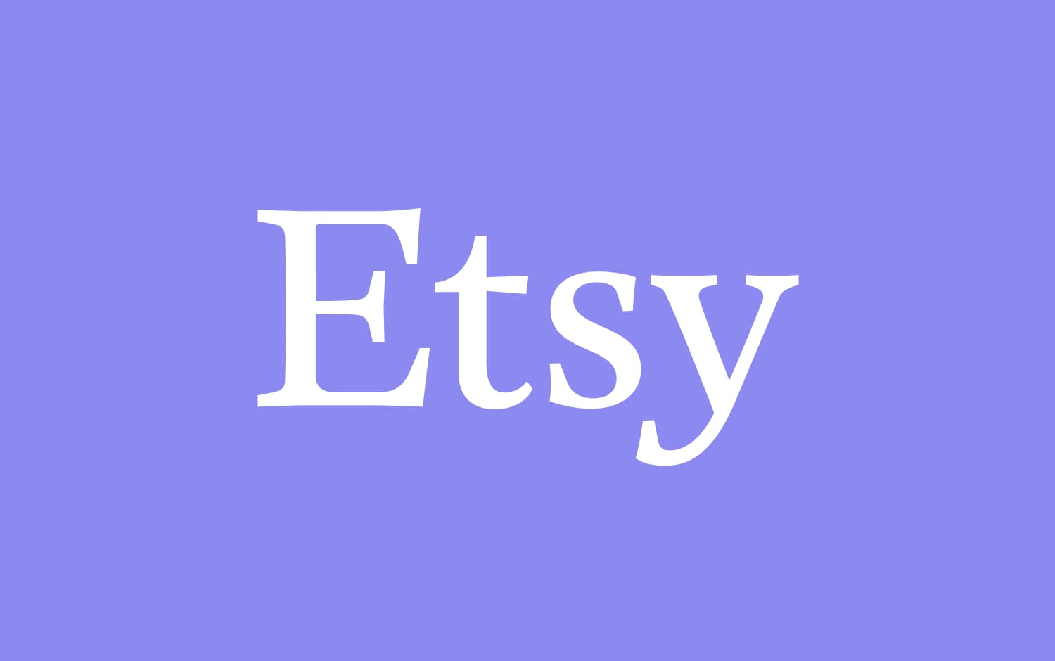 Logo Etsy en lettres blanches sur fond lavande